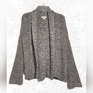 Chunky knit gray & white Cardigan, open front shawl collar Sz. M